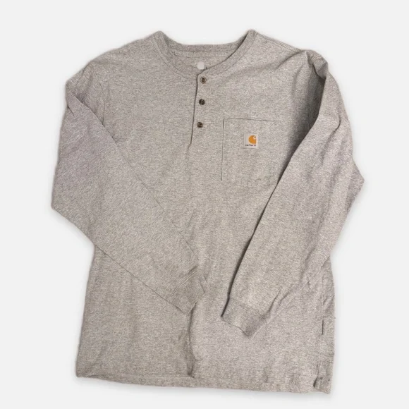Carhartt Gray Long Sleeve Pocket Henley Men's Large R Workwear Blokecore Indie - Picture 1 of 6